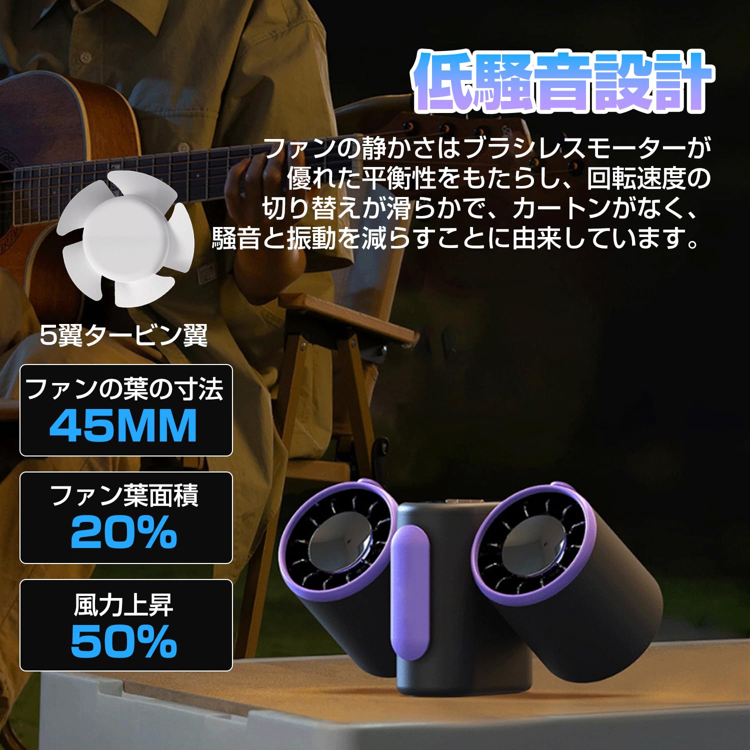 Amazon | 「二機構造・異なる方向の送風」 腰掛け扇風機 8000mAh大容量